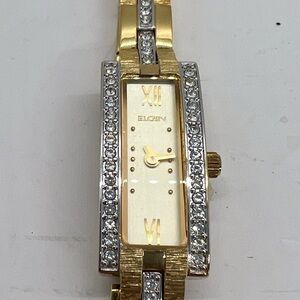 Vintage Lady Elgin Gold Tone Rectangle Case Petite Dress Watch Mesh Band - New